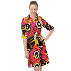 Abstract Clutter Long Sleeve Mini Shirt Dress