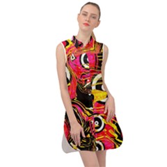 Abstract Clutter Sleeveless Shirt Dress