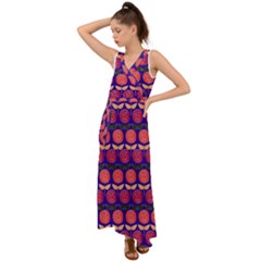 Vector Flower Floral V-neck Chiffon Maxi Dress