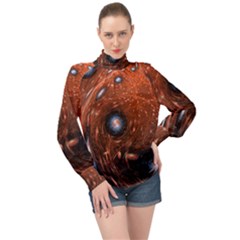 Peacock World High Neck Long Sleeve Chiffon Top