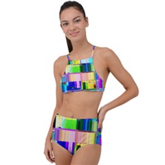 Glitch Art Abstract High Waist Tankini Set