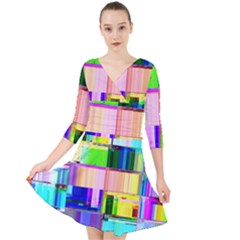 Glitch Art Abstract Quarter Sleeve Front Wrap Dress by Vaneshart