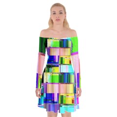 Glitch Art Abstract Off Shoulder Skater Dress by Vaneshart