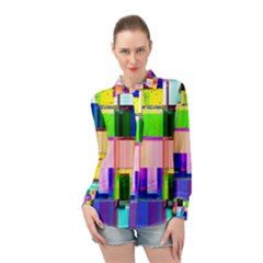 Glitch Art Abstract Long Sleeve Chiffon Shirt