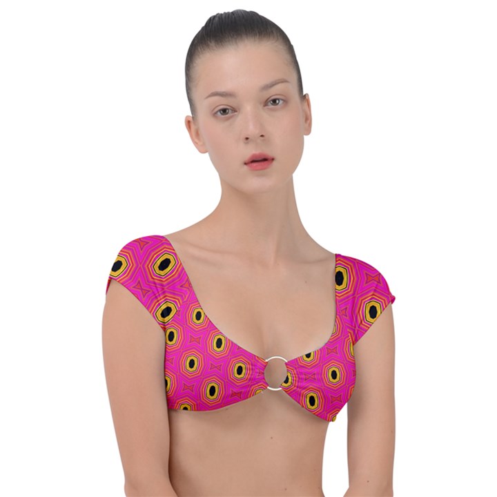 Abstract Clutter Cap Sleeve Ring Bikini Top