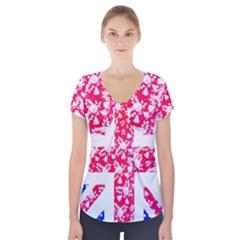 British Flag Abstract Short Sleeve Front Detail Top by Vaneshart