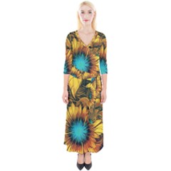 Floral Pattern Background Quarter Sleeve Wrap Maxi Dress by Vaneshart