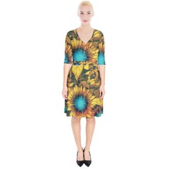 Floral Pattern Background Wrap Up Cocktail Dress