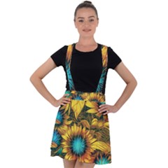 Floral Pattern Background Velvet Suspender Skater Skirt