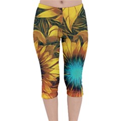 Floral Pattern Background Velvet Capri Leggings 