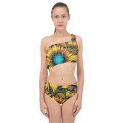 Floral Pattern Background Spliced Up Two Piece Swimsuit by Vaneshart