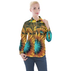 Floral Pattern Background Women s Long Sleeve Pocket Shirt