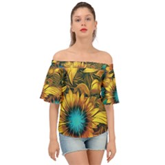 Floral Pattern Background Off Shoulder Short Sleeve Top