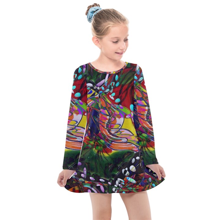 Seamless Abstract Background Red Kids  Long Sleeve Dress