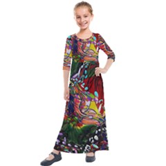 Seamless Abstract Background Red Kids  Quarter Sleeve Maxi Dress by Vaneshart