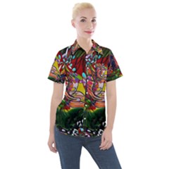 Seamless Abstract Background Red Women s Short Sleeve Pocket Shirt