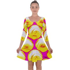 Pop Art Tennis Balls Quarter Sleeve Skater Dress