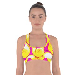 Pop Art Tennis Balls Cross Back Sports Bra by essentialimage