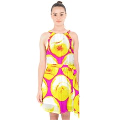 Pop Art Tennis Balls Halter Collar Waist Tie Chiffon Dress by essentialimage