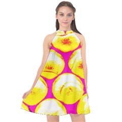 Pop Art Tennis Balls Halter Neckline Chiffon Dress  by essentialimage