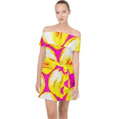 Pop Art Tennis Balls Off Shoulder Chiffon Dress by essentialimage