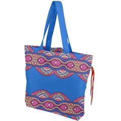 Shapes Chains On A Blue Background                                            Drawstring Tote Bag by LalyLauraFLM