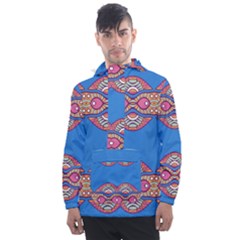 Shapes Chains On A Blue Background                                             Men s Front Pocket Pullover Windbreaker