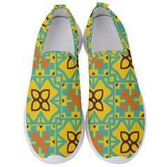 Flowers In Squares Pattern                                              Men s Slip On Sneakers by LalyLauraFLM