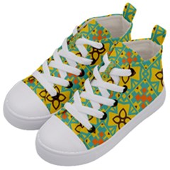 Flowers In Squares Pattern                                            Kid s Mid-top Canvas Sneakers by LalyLauraFLM