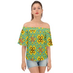 Flowers In Squares Pattern                                              Off Shoulder Short Sleeve Top by LalyLauraFLM