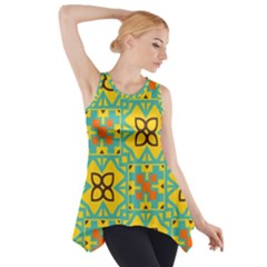 Flowers In Squares Pattern                                               Side Drop Tank Tunic by LalyLauraFLM