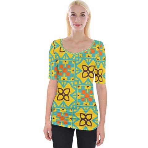 Flowers In Squares Pattern                                               Wide Neckline Tee by LalyLauraFLM