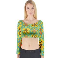 Flowers In Squares Pattern                                               Long Sleeve Crop Top by LalyLauraFLM