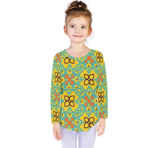 Flowers In Squares Pattern                                                Kids  Long Sleeve Tee by LalyLauraFLM