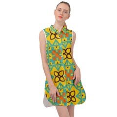 Flowers In Squares Pattern                                                  Sleeveless Shirt Dress by LalyLauraFLM