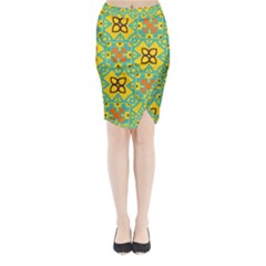 Flowers In Squares Pattern                                              Midi Wrap Pencil Skirt