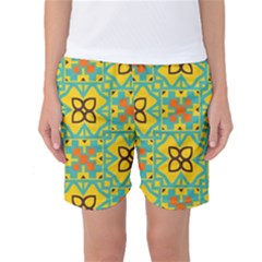 Flowers In Squares Pattern                                              Women s Basketball Shorts by LalyLauraFLM