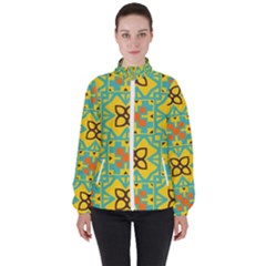 Flowers In Squares Pattern                                               High Neck Windbreaker (women)