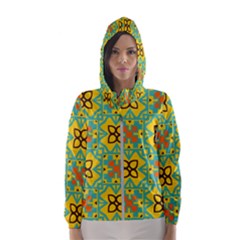 Flowers In Squares Pattern                                               Hooded Wind Breaker (women) by LalyLauraFLM