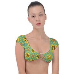 Flowers In Squares Pattern                                             Cap Sleeve Ring Bikini Top