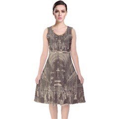 Illustrated Exhibitor V-Neck Midi Sleeveless Dress 