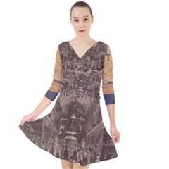 Illustrated Exhibitor Quarter Sleeve Front Wrap Dress