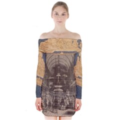 Illustrated Exhibitor Long Sleeve Off Shoulder Dress