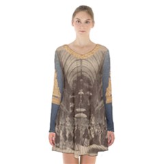 Illustrated Exhibitor Long Sleeve Velvet V-neck Dress