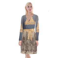 Illustrated Exhibitor Long Sleeve Velvet Front Wrap Dress