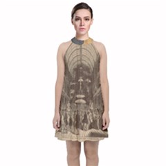 Illustrated Exhibitor Velvet Halter Neckline Dress 