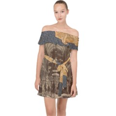 Illustrated Exhibitor Off Shoulder Chiffon Dress