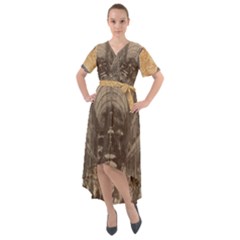 Illustrated Exhibitor Front Wrap High Low Dress