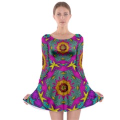 Fern  Mandala  In Strawberry Decorative Style Long Sleeve Skater Dress by pepitasart