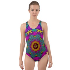 Fern  Mandala  In Strawberry Decorative Style Cut-out Back One Piece Swimsuit by pepitasart